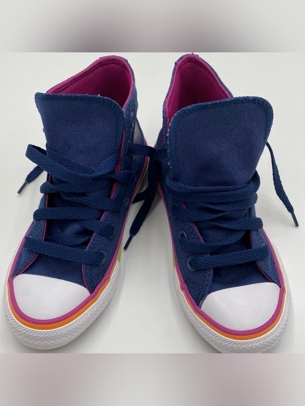Converse Kids Navy Blue Canvas High Tops with Rainbow Trim Size 11 Toddler